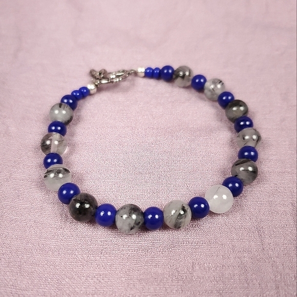🎉HP~7/28/22🎉🦋 Tourmalinated Quartz Blue Beaded Bracelet 🦋1/$14~2/$24~3/$30🦋 - Picture 2 of 5